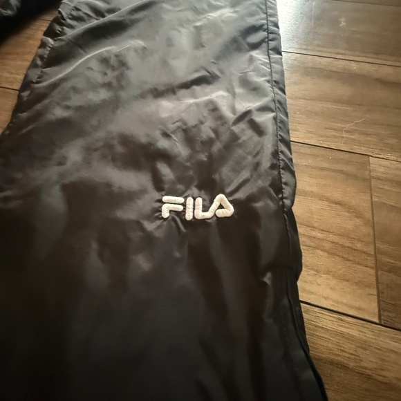 Vintage FILA Black Baggy 90s Hip‑Hop Track Pants | M | White Drawstring Joggers - Picture 2 of 5